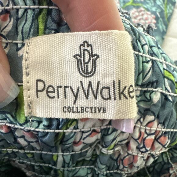 PERRY WALKER COLLECTIVE Womens Dress XS-M Green Floral Smocked Off Shoulder - Picture 6 of 12